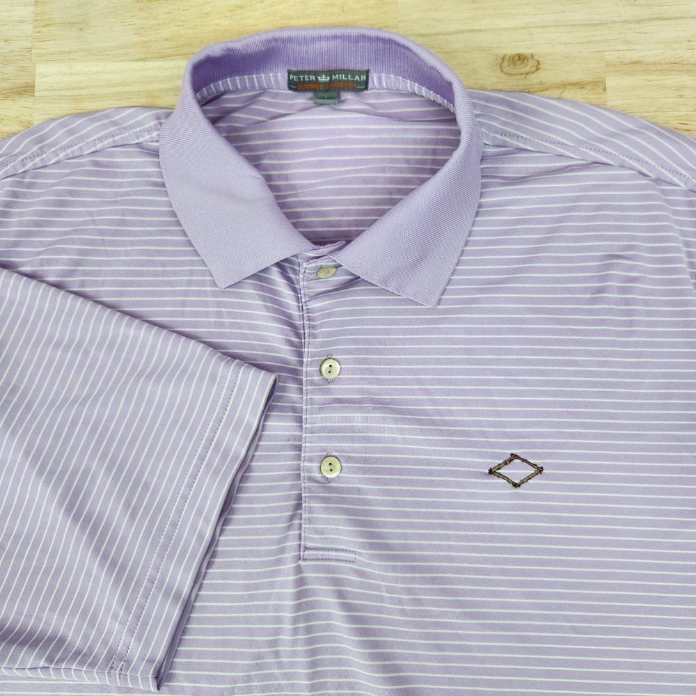 Peter Millar Summer Comfort Golf Polo Shirt Mens Size L Striped Purple